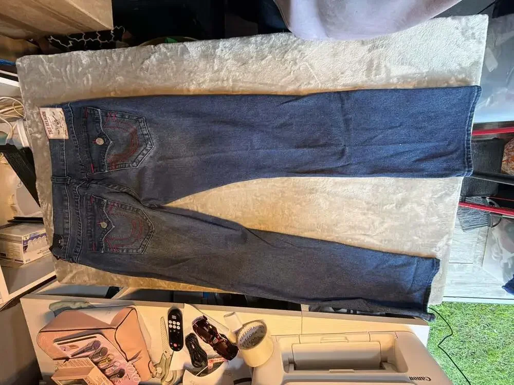 True Religion Ricky Big T Flap Straight Jeans Dark Shivering Wash Size 36